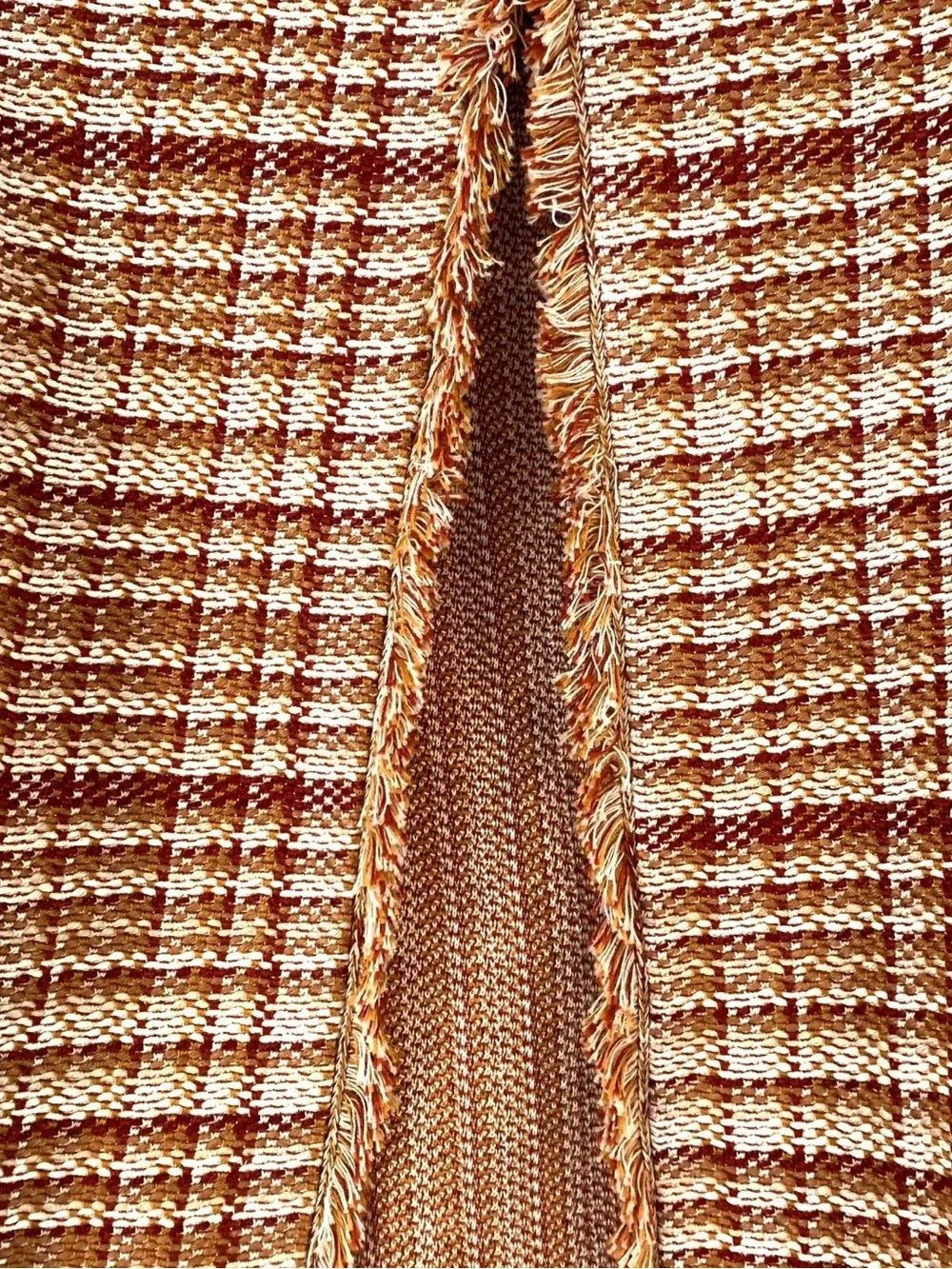 Weekend MaxMara Tweed Open Front Blazer Fringe Trim Flax Linen Plaid Size Large